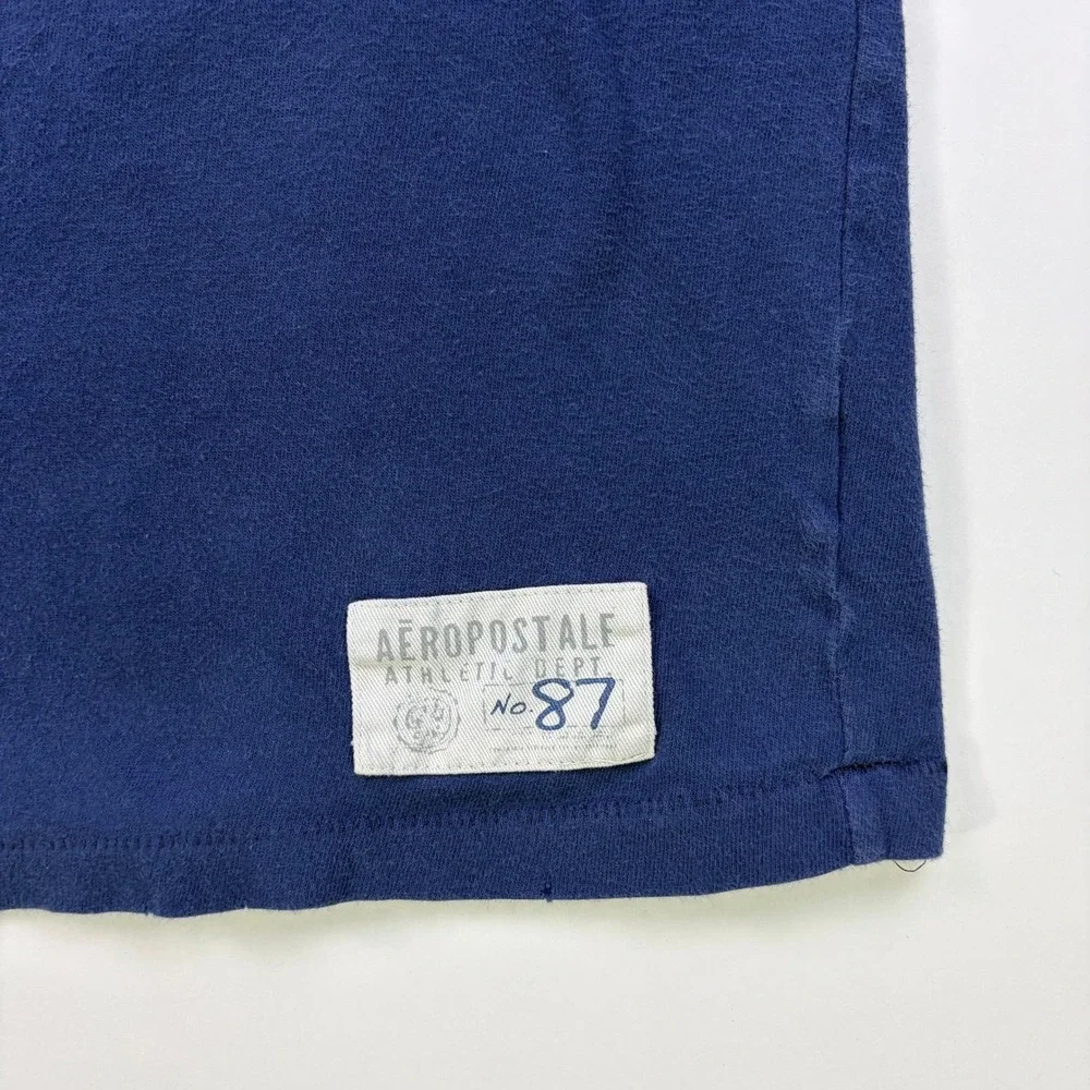 Y2K Aeropostale 1987 Aero Champs Graphic T Shirt Mens Large Navy Chenille Patch